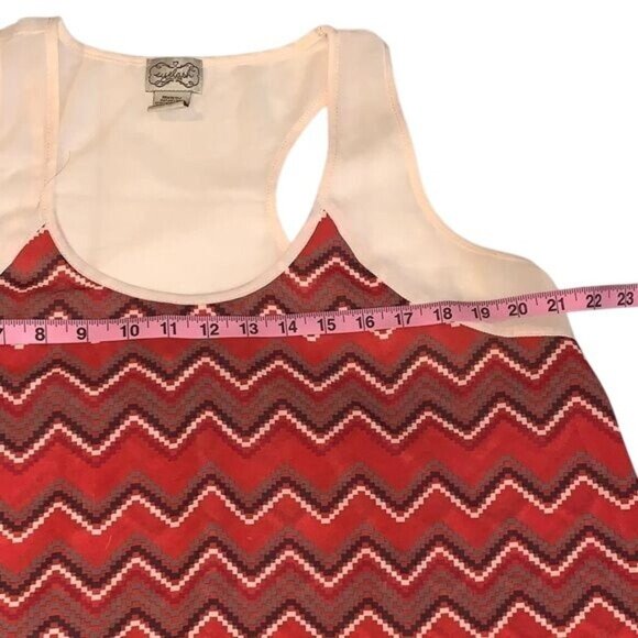 Chevron Print Red & Cream Sleeveless Tank Top By Eyelash Couture 100% Polyester - Picture 5 of 6